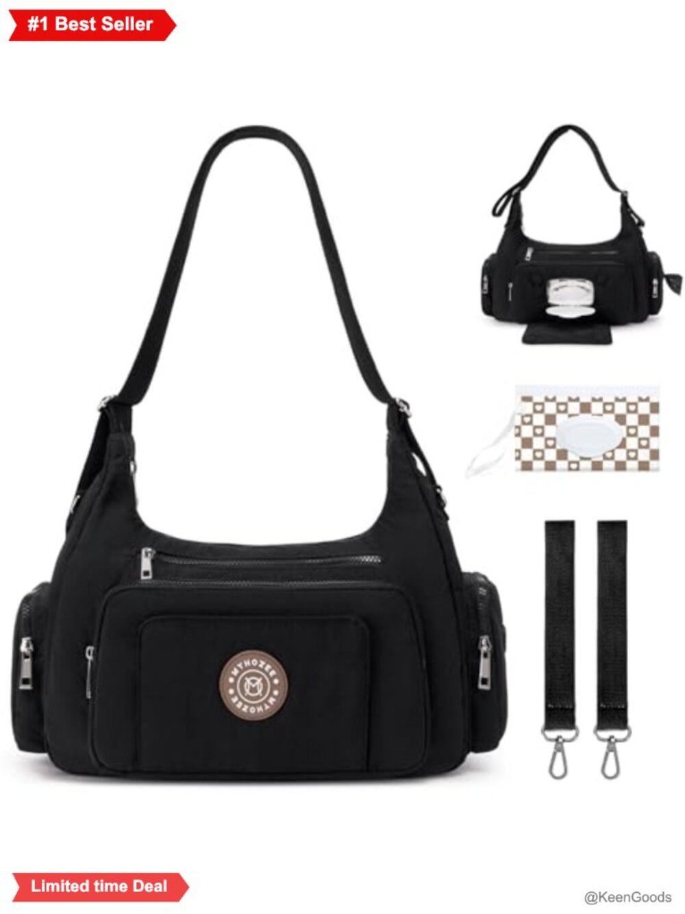 Puffer Crossbody Diaper Bag Nylon Lightweight Baby Purse Wipes Dispenser